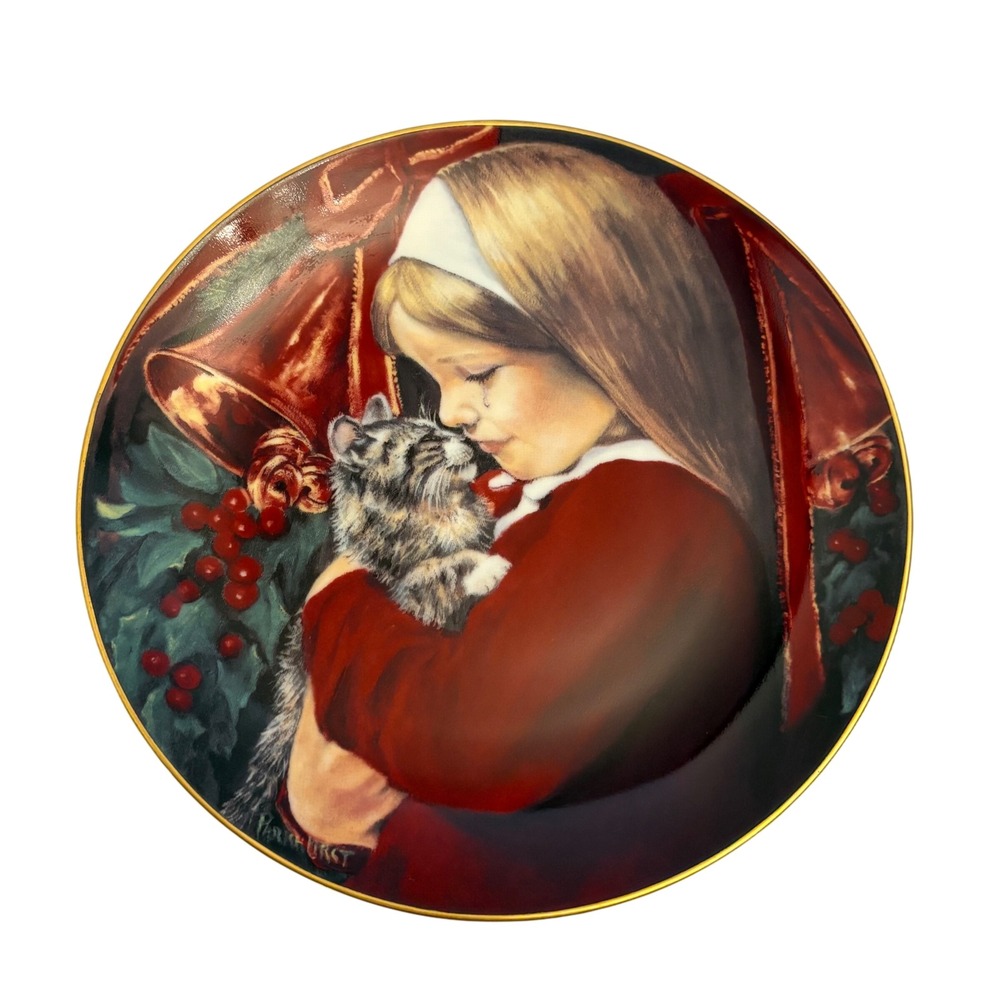 Violet Parkhurst Christmas Tear Collector Plate Hackett 1981‎ Girl Cat Numbered